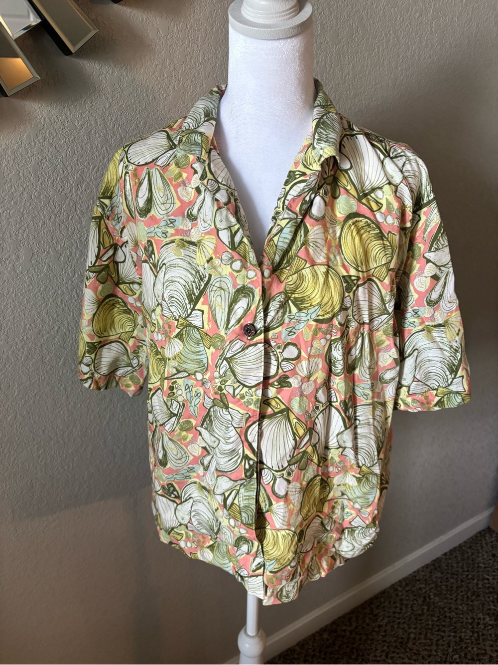 Patagonia Pink, Yellow & Green Shell-Print Short Sleeve Button-Down